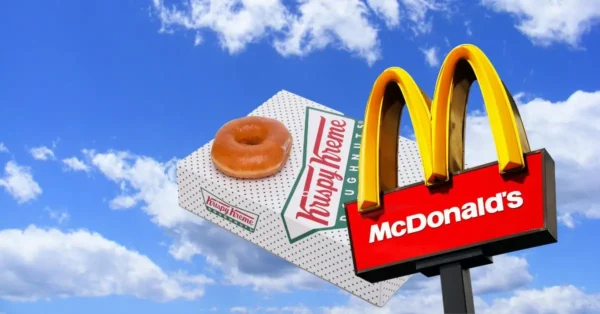 McDandKK_FeaturedImage Krispy Kreme glazed donuts and McDonalds sign